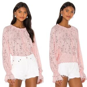 Free People Olivia Balloon Lace Blouse Pink S